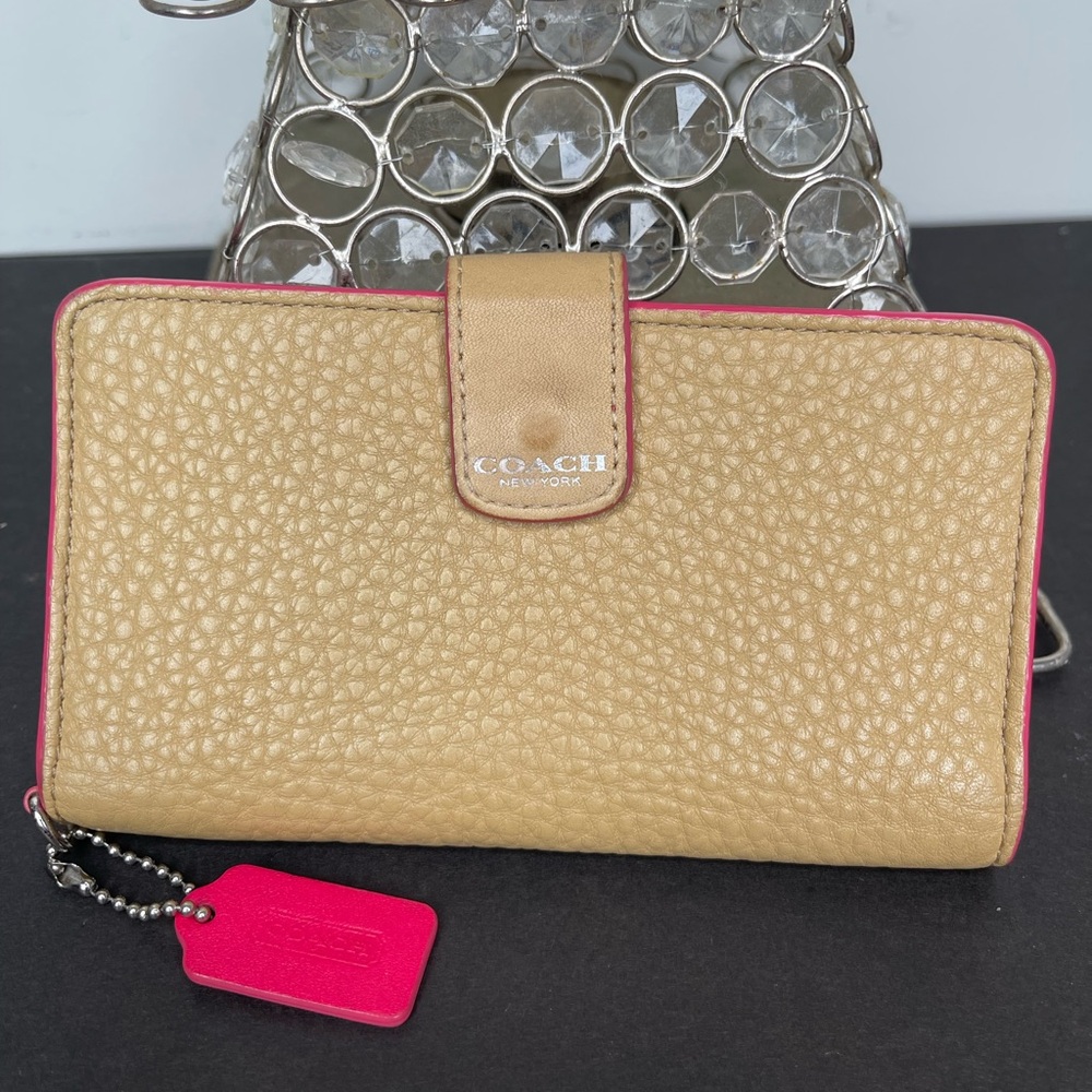Coach Tan and Pink Textured Leather Wallet